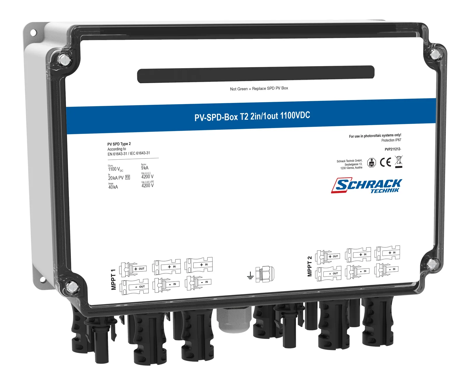 PV-SPD-Box T2, 2xIn/1xOut, 2x MPPT, 1100VDC, MC4 connection